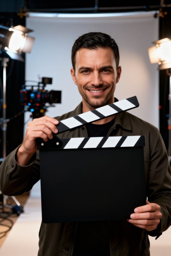 Caleb Rourke with Clapperboard Film Slate